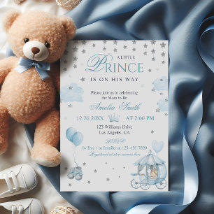 Blaue königliche Prinz Baby Shower Einladung Kutsc