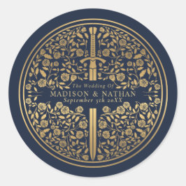 Blaue Königsschwerthochzeit Runder Aufkleber