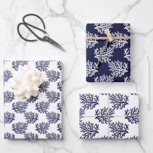 Blaue Korallen auf weißem Grund Geschenkpapier Set