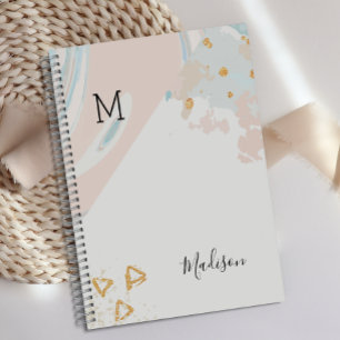 Blaue Korallen-Marmor-Trend- Monogramm Planer