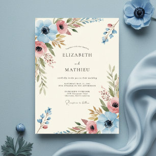 Blaue Korallenmalerei Blütenhochzeit Einladung