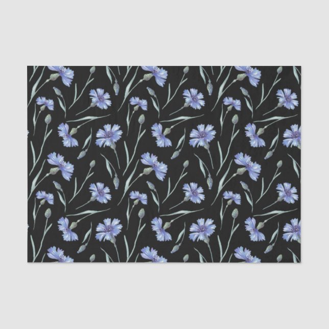 Blaue Kornblume Schwarzer Hintergrund Seidenpapier (Vorderseite)