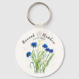 Blaue Kornblumen Aquarell hübsche Hochzeit Schlüsselanhänger