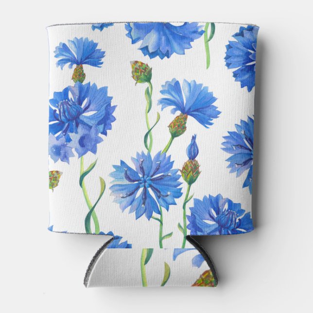 Blaue Kornblumen: Aquarellblumen nahtlos. Dosenkühler (Vorderseite)