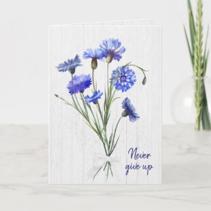 Blaue Kornblumen auf weißem Holz Karte