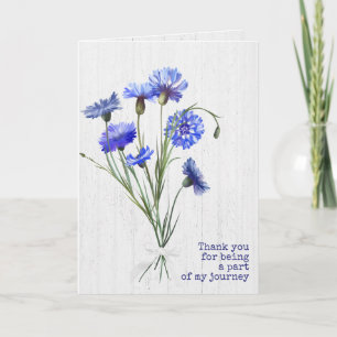 Blaue Kornblumen auf weißem Holz Vielen Dank Karte