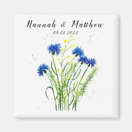 Blaue Kornblumen Blumen Aquarell hübsch Hochzeit Magnet