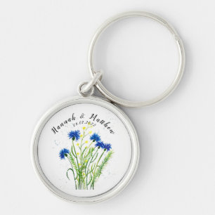 Blaue Kornblumen Blumen Aquarell hübsch Hochzeit Schlüsselanhänger