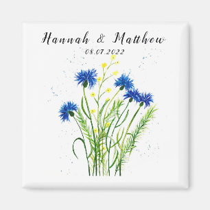 Blaue Kornblumen Blumen Aquarell hübsche Hochzeit  Magnet