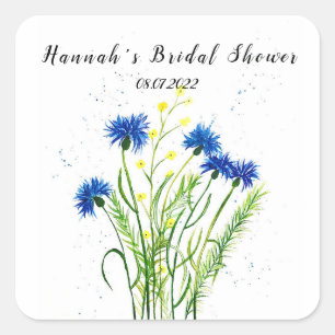 Blaue Kornblumen Blumen Aquarell Junggesellinnen-A Quadratischer Aufkleber