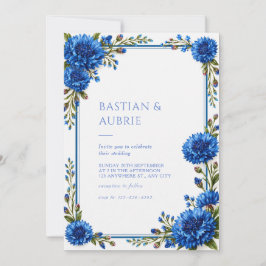 Blaue Kornblumen-Blumenrand-Hochzeit Einladung