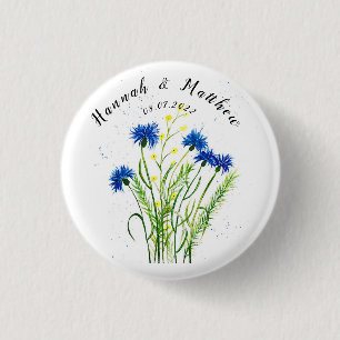 Blaue Kornblumen Florale Aquarell hübsche Hochzeit Button