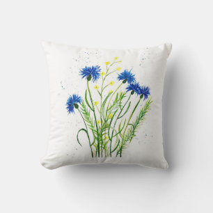 Blaue Kornblumen florale Wasserfarbe hübsche Blume Kissen