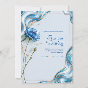 Blaue Kornblumen-Marmor-Rand-Hochzeit Einladung