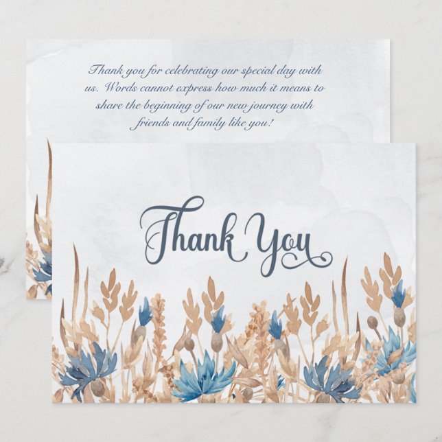 Blaue Kornblumen und Hochzeiten von Weizenfeldern Dankeskarte (Vorne/Hinten)