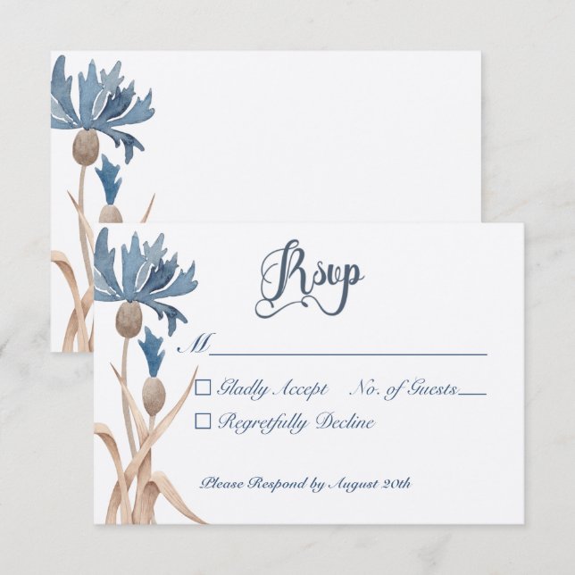 Blaue Kornblumen und Hochzeiten von Weizenfeldern RSVP Karte (Vorne/Hinten)