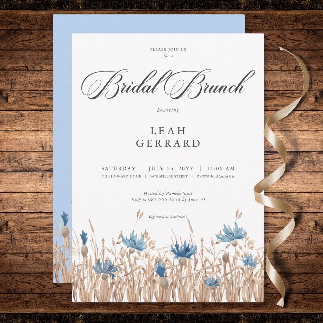 Blaue Kornblumen und Weißfeld-Bridal-Brunch Einladung (Blue Cornflowers & Wheat Field Bridal Brunch Invitation)