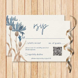 Blaue Kornblumen und Weizenfeld Moderner QR-Code RSVP Karte