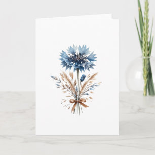 Blaue Kornblumen- und Weizenstrauß-Leere Grußkarte Karte