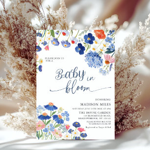 Blaue Kornblumen-Wiesen-Baby-in- Blüte-Shower Einladung