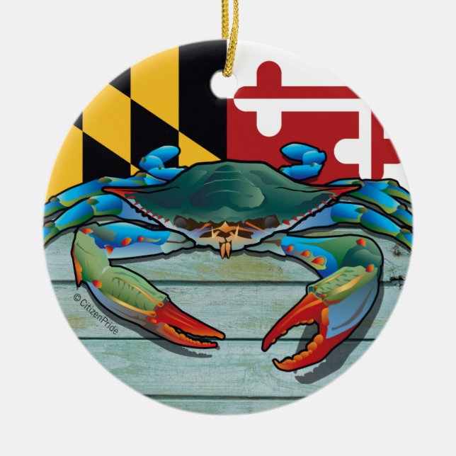 Blaue Krabbe Maryland Keramikornament (Vorne)