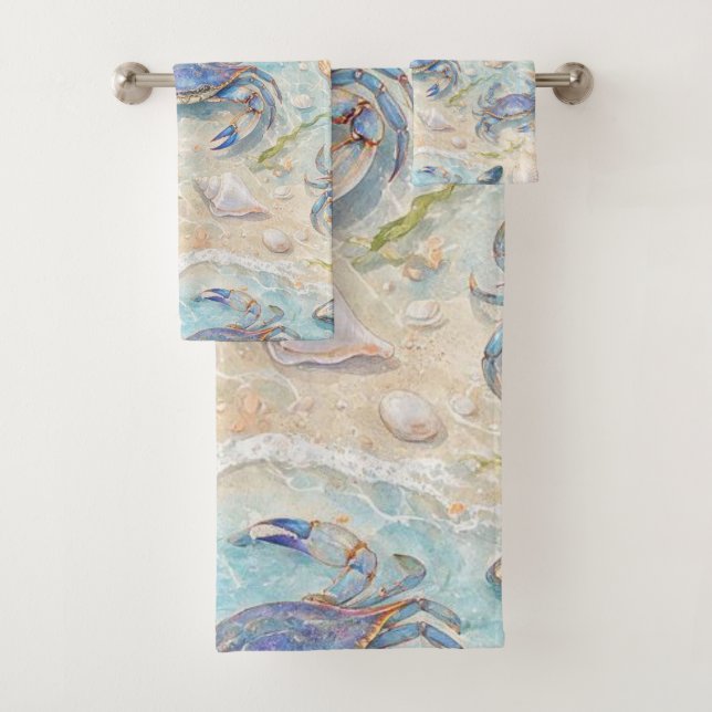 Blaue Krabbe & Muscheln Badhandtuch Set (Insitu)