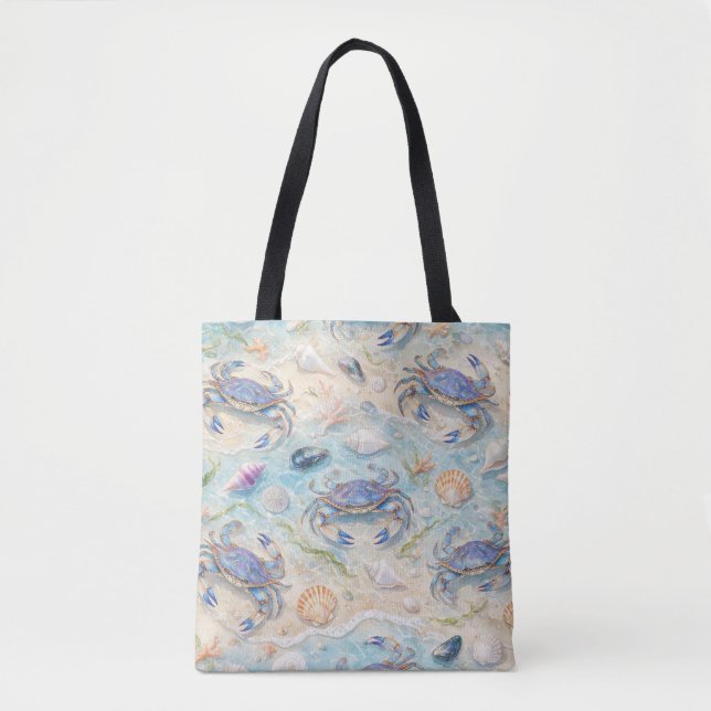 Blaue Krabbe & Muscheln Strand Tasche (Vorderseite)