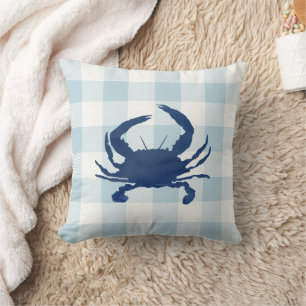 Blaue Krabbe Nautisch Blau Karo Gingham Kissen