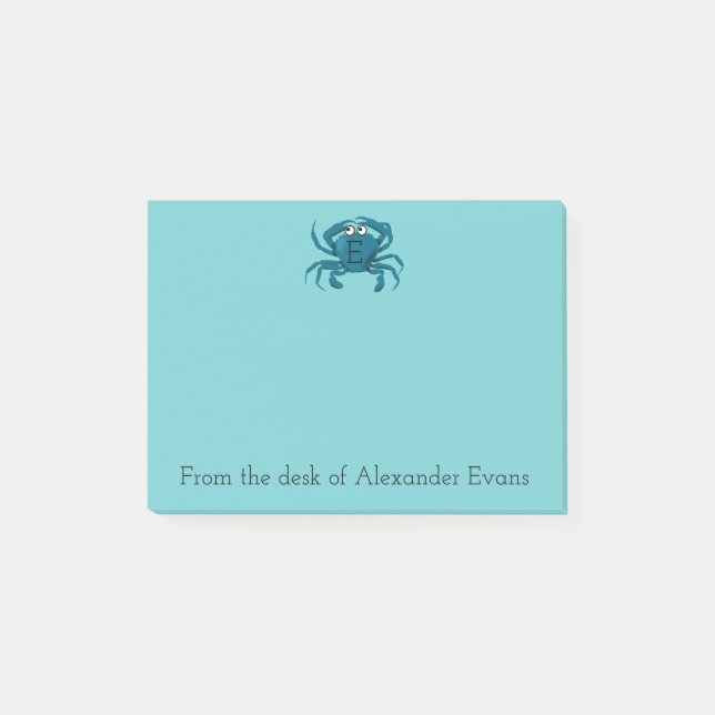 Blaue Krabbe Post-it Klebezettel (Vorderseite)