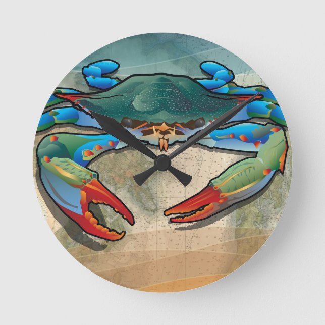 Blaue Krabbe Runde Wanduhr (Vorderseite)