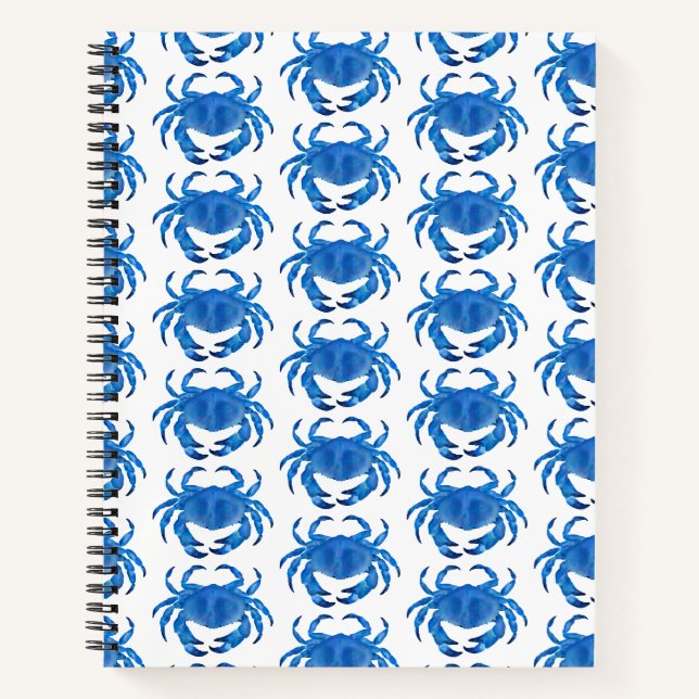 Blaue Krabbe Seaside Ocean Muster Notizbuch (Vorderseite)
