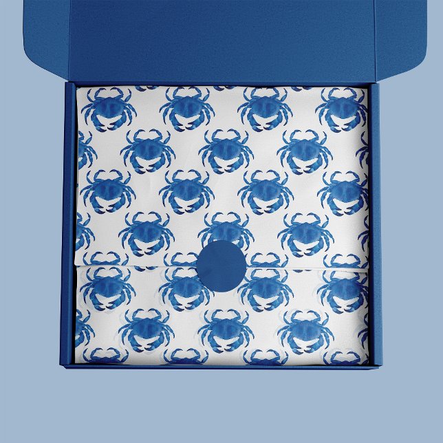 Blaue Krabbe Seaside Ocean Muster Seidenpapier (Blue crab ocean themed beach inspired tissue paper)