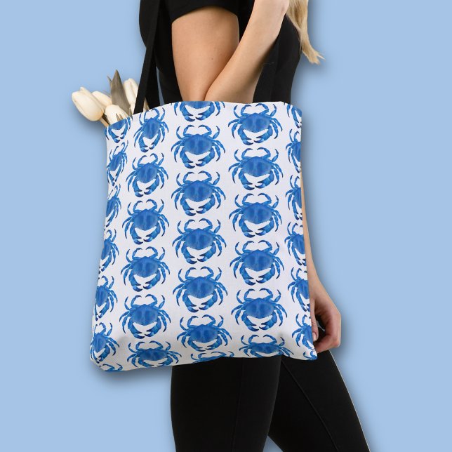 Blaue Krabbe Seaside Ocean Muster Tasche (Blue crab all over print tote bag)