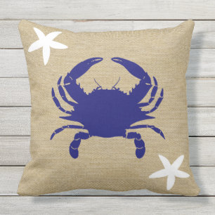 Blaue Krabbe u. weiße Starfish-Seestrand "Leinwand Kissen