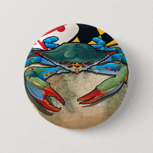 Blaue Krabbe von Maryland Button