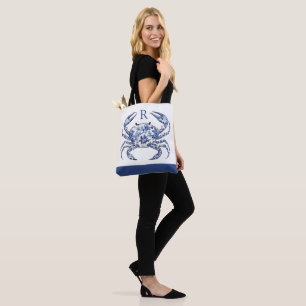 Blaue Krabben-Küstennautik-Monogramm Tasche