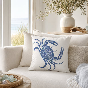 Blaue Krabben-Mandala Küste Nautilus Kissen