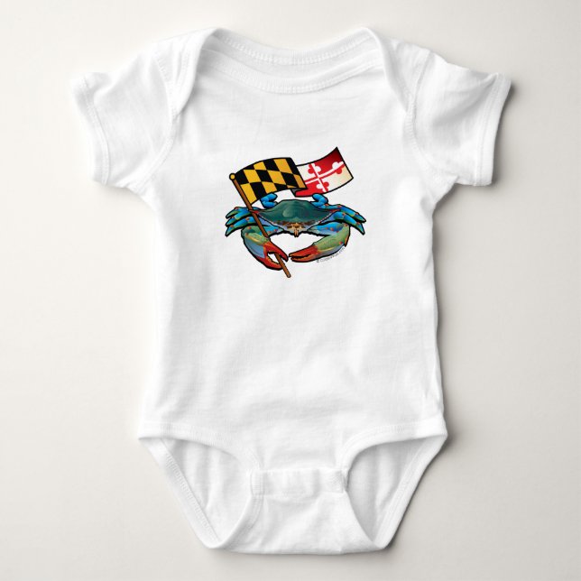 Blaue Krabben-Maryland-Flagge Baby Strampler (Vorderseite)