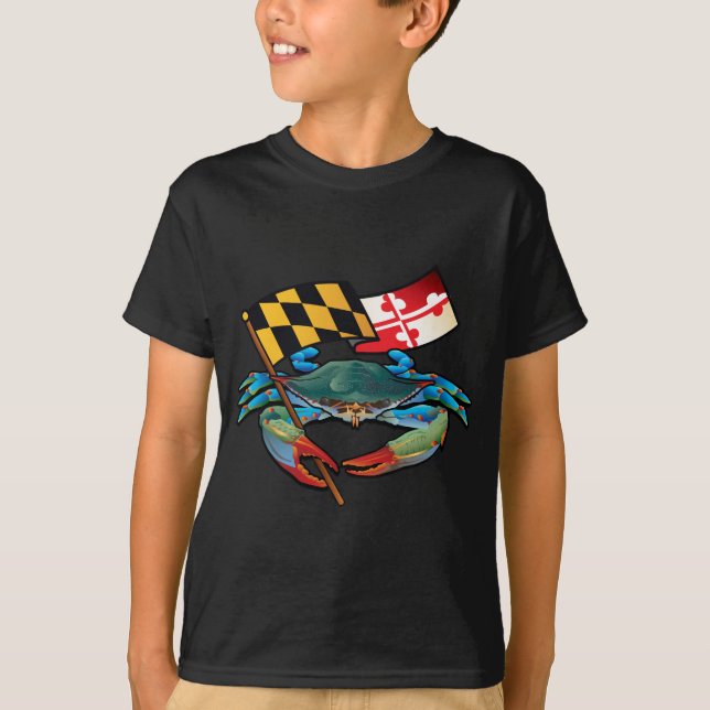 Blaue Krabben-Maryland-Flagge T-Shirt (Vorderseite)