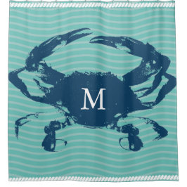 Blaue Krabben-Meer bewegt das mit Monogramm Seil Duschvorhang
