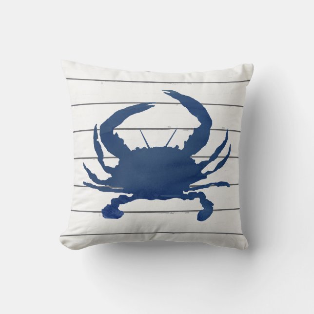 Blaue Krabbenmalerei Silhouette Beach Kissen (Vorderseite)