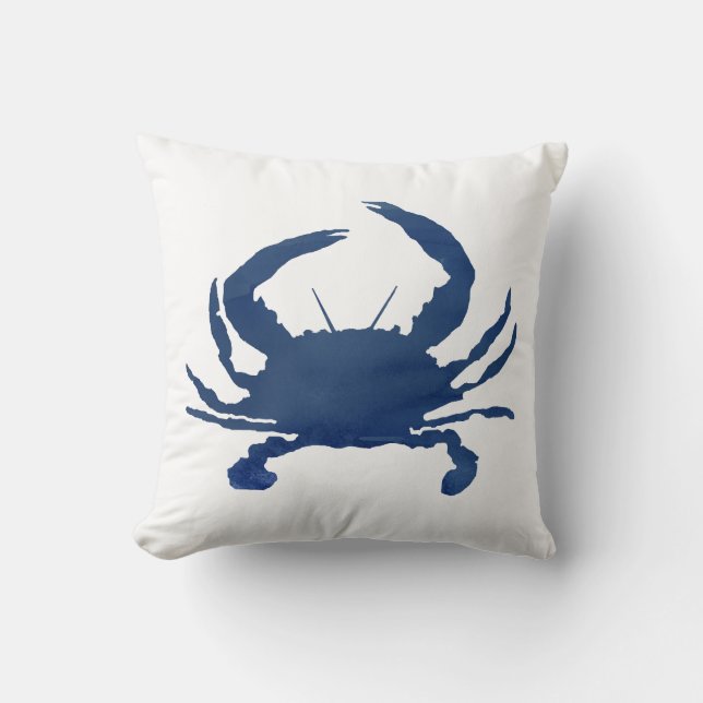 Blaue Krabbenmalerei Silhouette Beach Kissen (Vorderseite)
