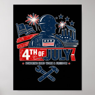 Blaue-Kragen 4. Juli Amerikanischer Arbeiter Patri Poster