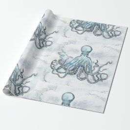 Blaue Krake Matts, die Papger einwickelt Geschenkpapier