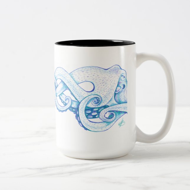 Blaue Kraken-Kaffee-Tasse Zweifarbige Tasse (Rechts)
