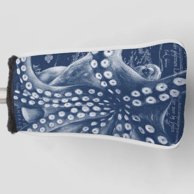 Blaue Kraken-Vintager KarteChic Golf Headcover (Vorderseite)