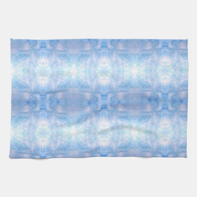 Blaue Krawatte-Färbung Wasserfarbe Geometrische KI Geschirrtuch (Horizontal)