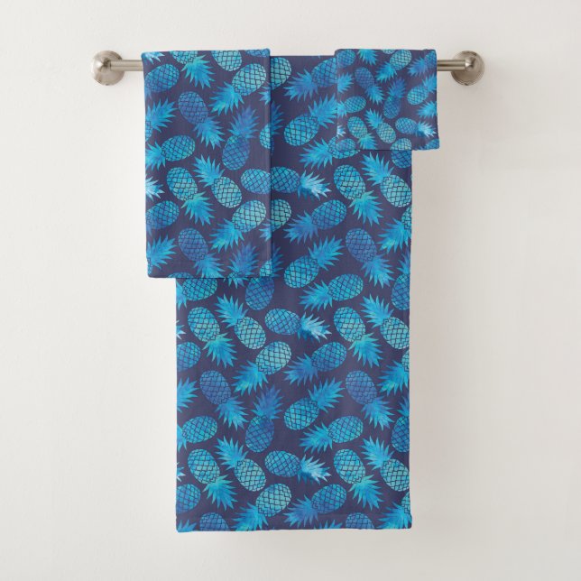 Blaue Krawatten-Ananas Badhandtuch Set (Insitu)