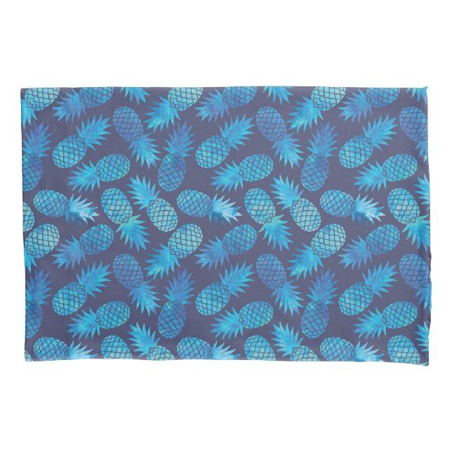 Blaue Krawatten-Ananas Kissenbezug (Vorderseite-Links)