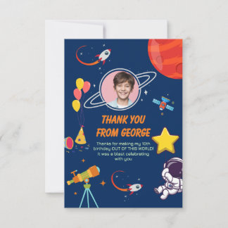 Blaue kreative Galaxy-Rakete Planet Kinder Geburts Dankeskarte